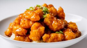 a plate of orange chicken